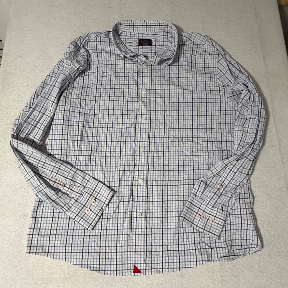 UNTUCKit Mens XL Long Sleeve Performance Stretch Tattersall Check Shirt Blue